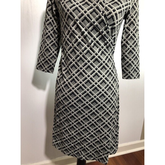 J McLaughlin Dress Womens XS Gray Black Lattice Print Catalina Cloth Faux Wrap - Picture 3 of 12